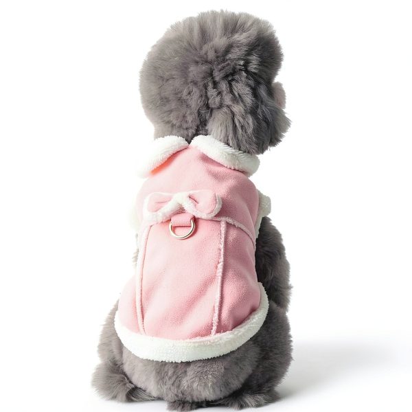 Jecikelon Dog Coat Suede Fleece Warm Bow D-Ring Winter Pet-1