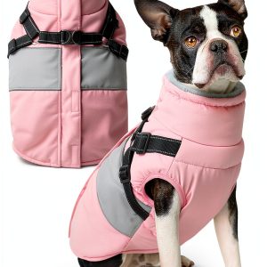 SUNFURA Waterproof Dog Fleece Jacket with Harness Built In-0