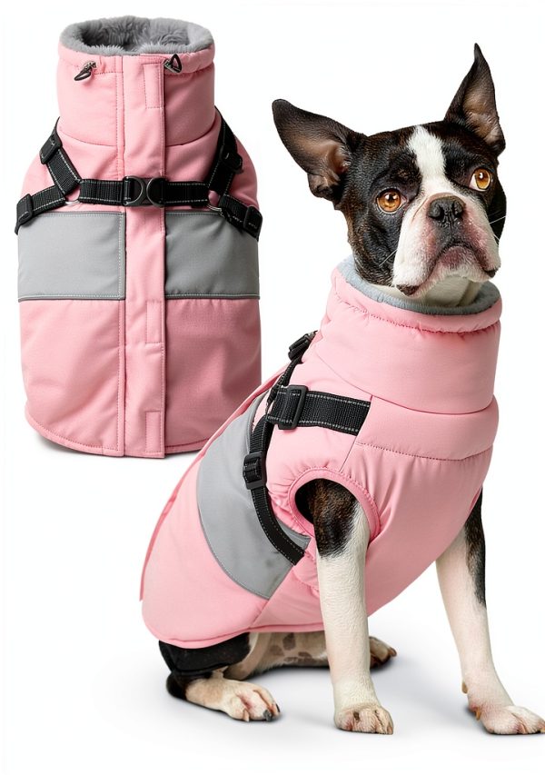 SUNFURA Waterproof Dog Fleece Jacket with Harness Built In-0