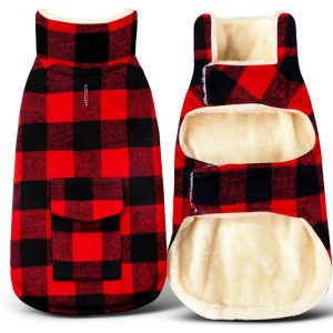 Malier Dog Winter Coat Fleece Lined Plaid Windproof Jacket-0