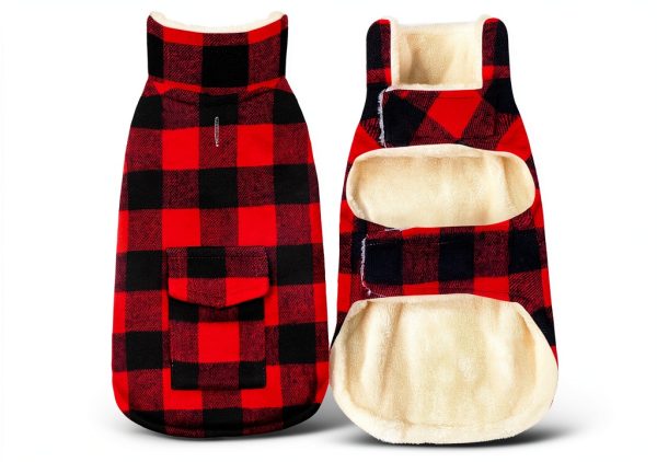Malier Dog Winter Coat Fleece Lined Plaid Windproof Jacket-0