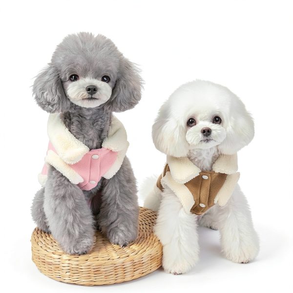 Jecikelon Dog Coat Suede Fleece Warm Bow D-Ring Winter Pet-3