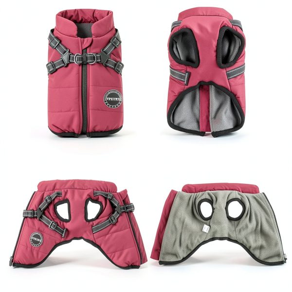 VPETBR Dog Winter Coat Harness Fleece Lined Cold Weather-2