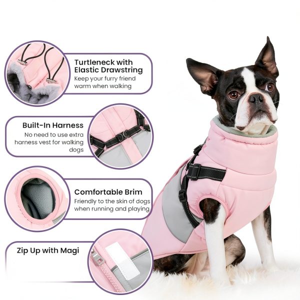 SUNFURA Waterproof Dog Fleece Jacket with Harness Built In-3