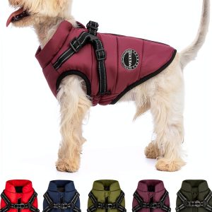 VPETBR Dog Winter Coat Harness Fleece Lined Cold Weather-0
