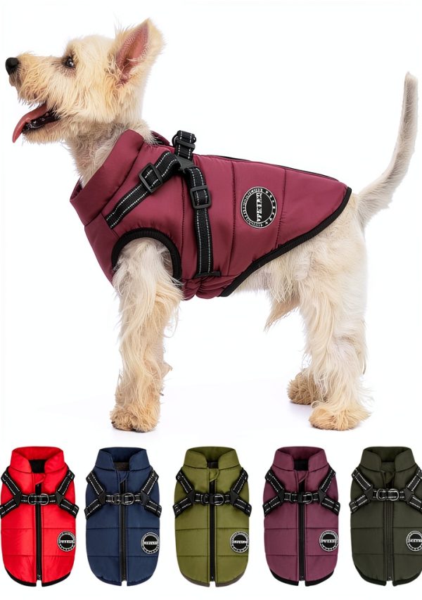 VPETBR Dog Winter Coat Harness Fleece Lined Cold Weather-0