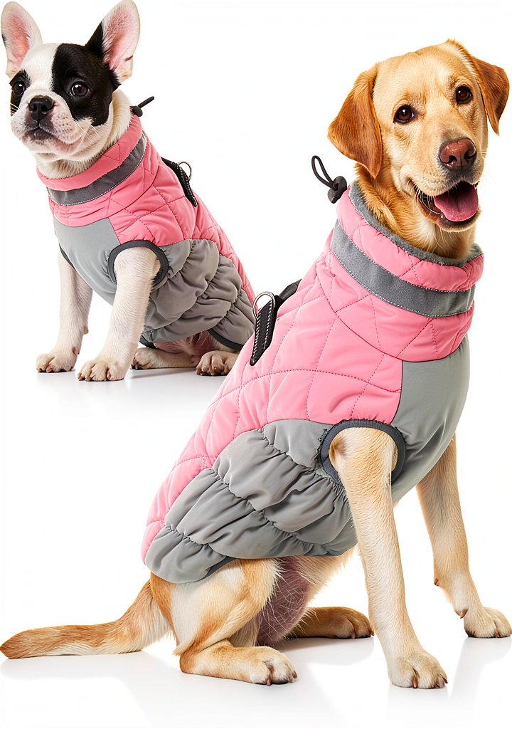 AOFITEE dog winter coat in pink on a small dog