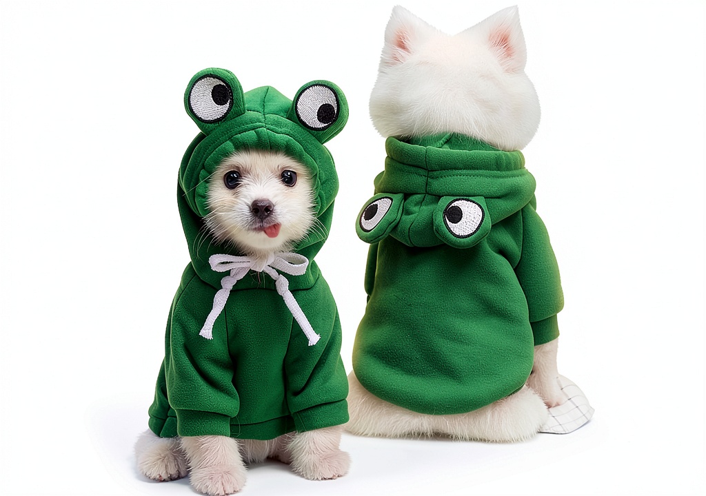 VITSOLE dog hoodie in green frog design on a small dog