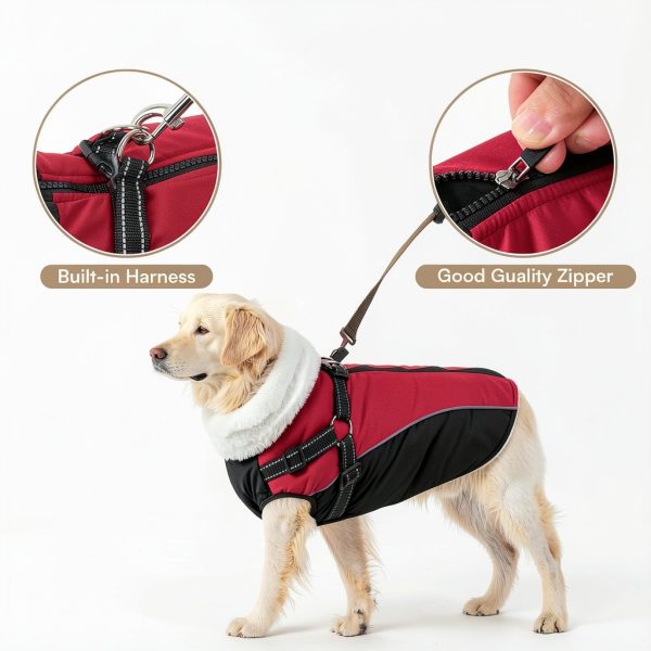 Queenmore Waterproof Dog Jacket with Harness Winter Coat-4