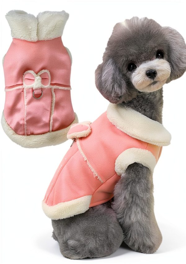 Jecikelon Dog Coat Suede Fleece Warm Bow D-Ring Winter Pet-0
