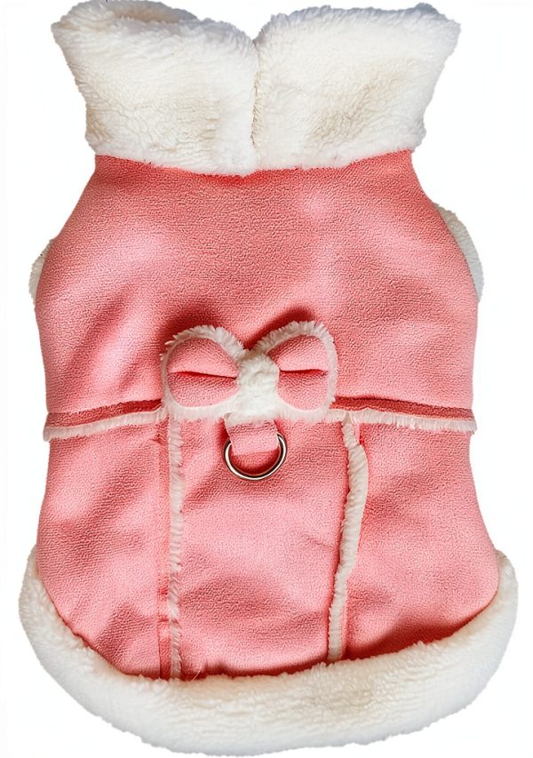 Jecikelon Dog Coat Suede Fleece Warm Bow D-Ring Winter Pet-4