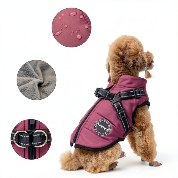 VPETBR Dog Winter Coat Harness Fleece Lined Cold Weather-3