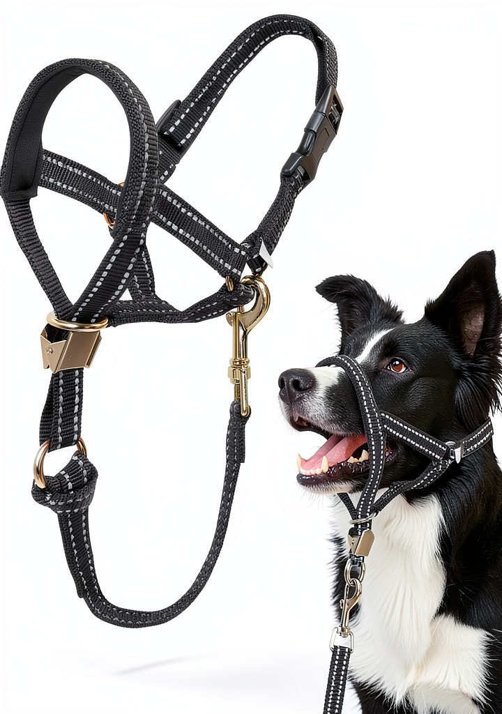 'Barkless no pull dog head collar on a large dog'