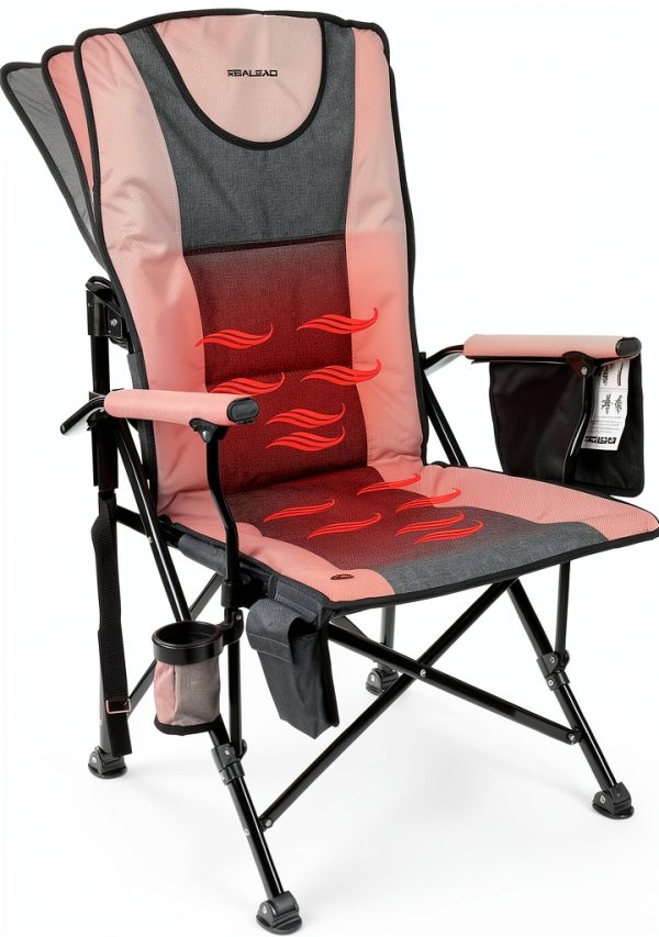 REALEAD Heated Camping Chair - Fully Padded Heated Chairs Outdoor Sports - Heavy Duty Heating Camp Chairs for Adults Supports 400 lbs - Perfect for Outside Sport Events, Concert, Battery NOT Included-0